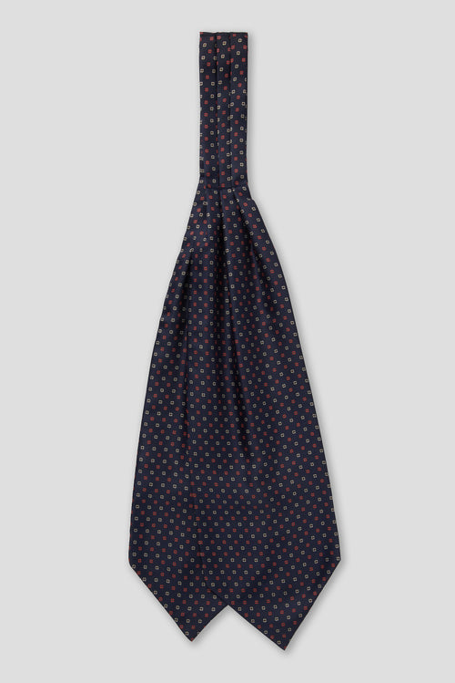 Ascot in seta disegno fiorellini blu/bordeaux/bianco