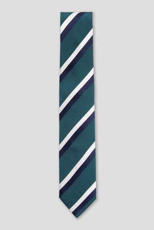 Cravatta In Pura Seta Di Como Regimental Verde/Blu/Bianco
