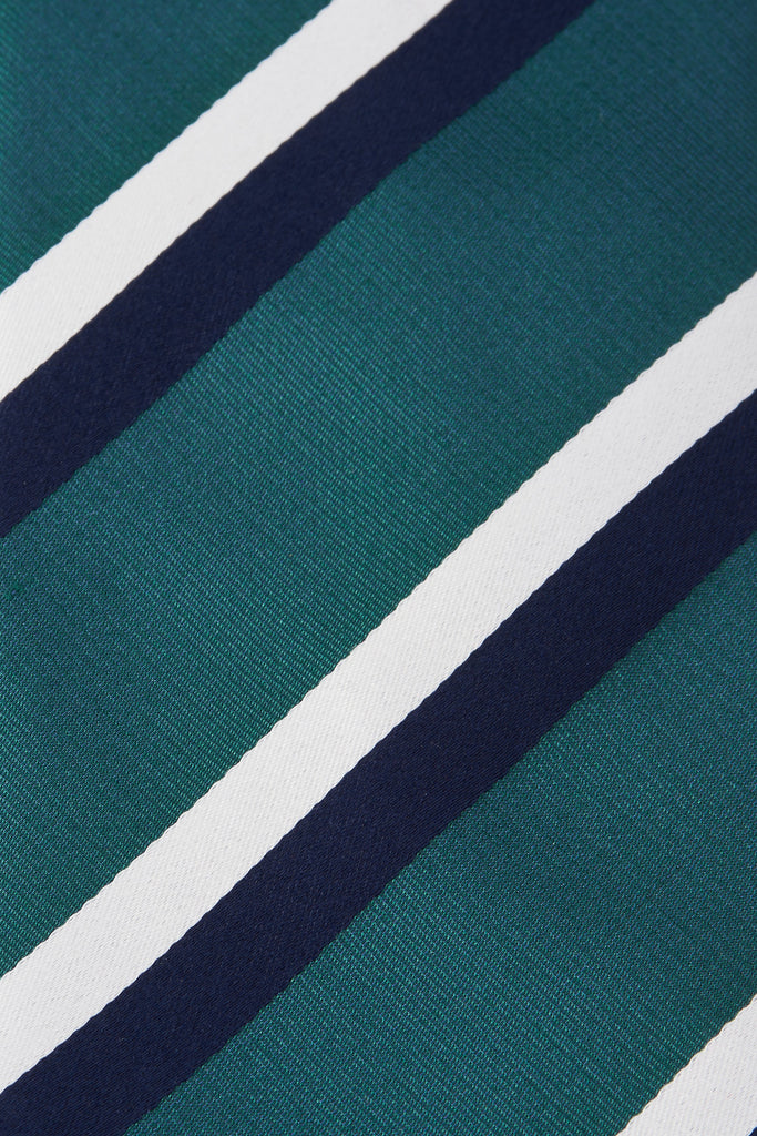 Cravatta Uomo A Clip Con Righe Blu Navy, Azzurre E Verdi - Realizzata A Mano Nel Regno Unito, Lunghezza 50.8 Cm
