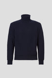 Honeycomb turtleneck in pure blue merino wool