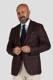 Burgundy/camel overcheck pure wool jacket