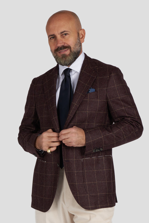 Burgundy/camel overcheck pure wool jacket