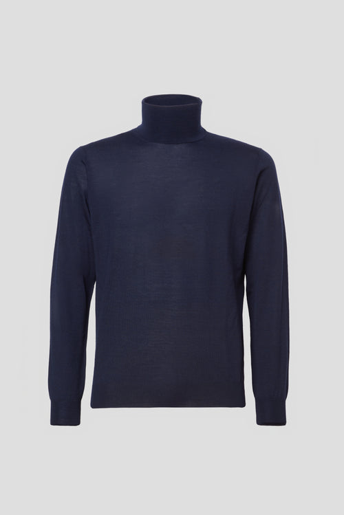 Blue wool silk cashmere turtleneck