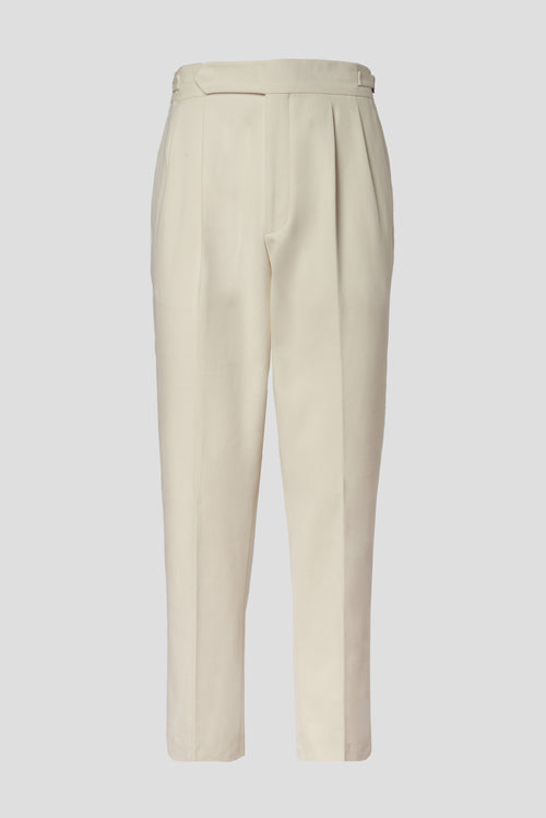 Pantaloni velluto rasato doppia piega panna