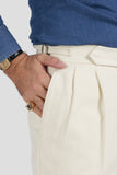 Pantaloni velluto rasato doppia piega panna