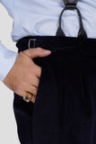 Blue double pleat corduroy trousers