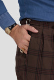 Pantaloni quadri, doppia piega  testa di moro/bordeaux/blu