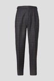 Grey/blue Prince of Wales double pleated wool trousers