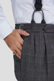 Pantaloni in lana doppia piega Principe di Galles grigio/blu