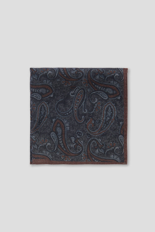 Gray/Brown Cashmere Design Wool Pocket Square