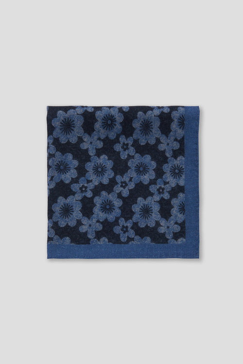 Blue/Light Blue Flower Design Wool Pocket Square