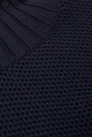 Honeycomb turtleneck in pure blue merino wool