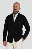 Double-breasted cardigan in black extrafine pure wool