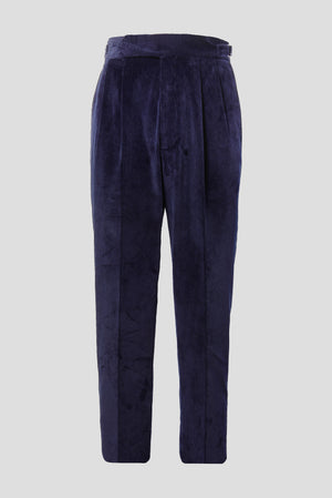 Blue double pleat corduroy trousers