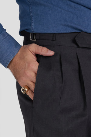 Gray double pleat wool trousers