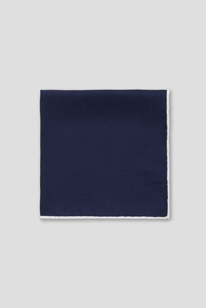 Blue Silk Pocket Square with White Border